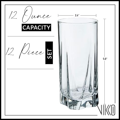 Miniatura 7 de Vikko Vasos para beber, juego de 12 vasos de 12 onzas, vasos de vidrio transparente para agua o jugo, vaso de vidrio Highball y vasos de agua para