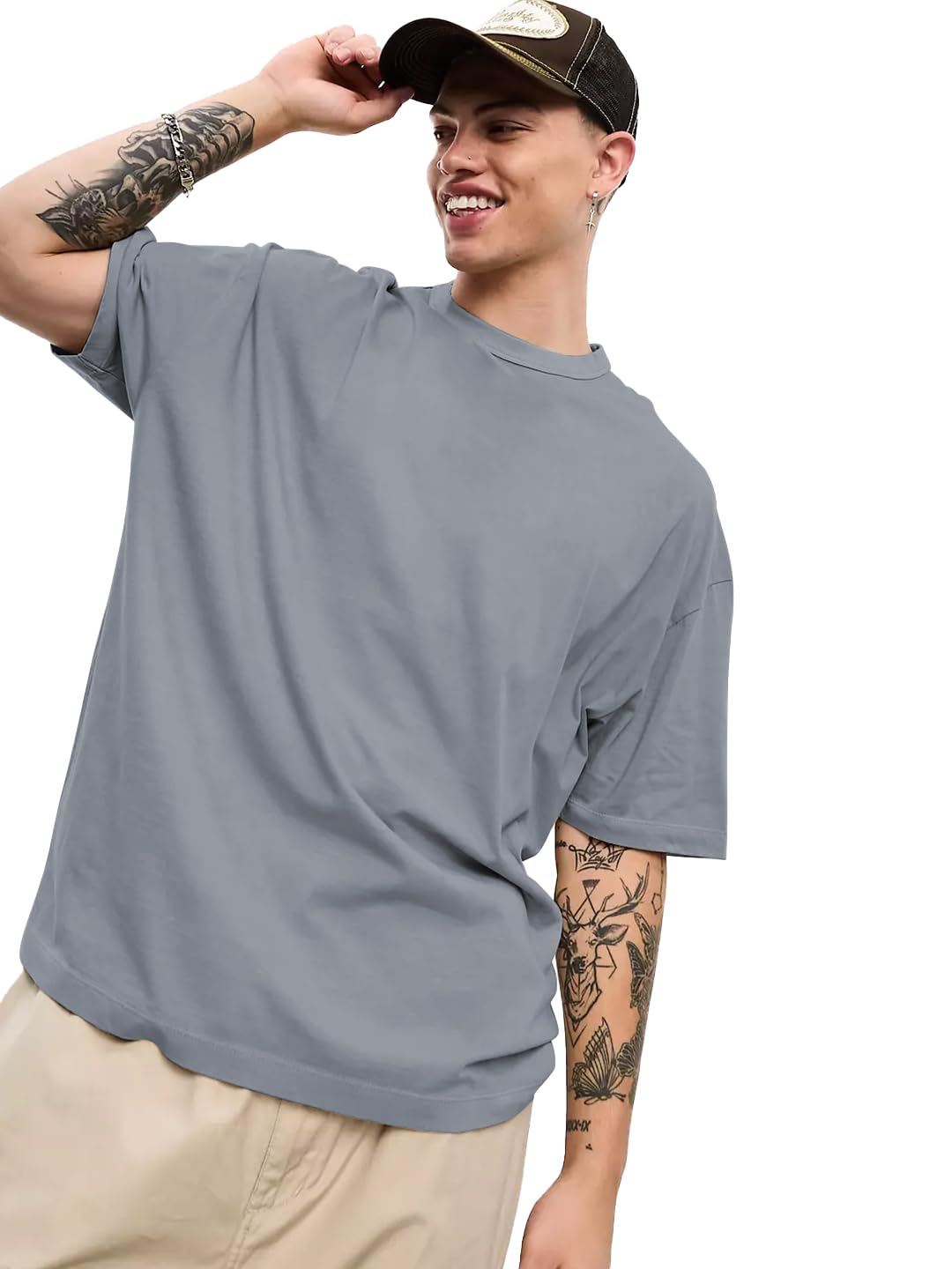 CHKOKKOMen's Polyester Oversized Fit Solid Round Neck Tshirts