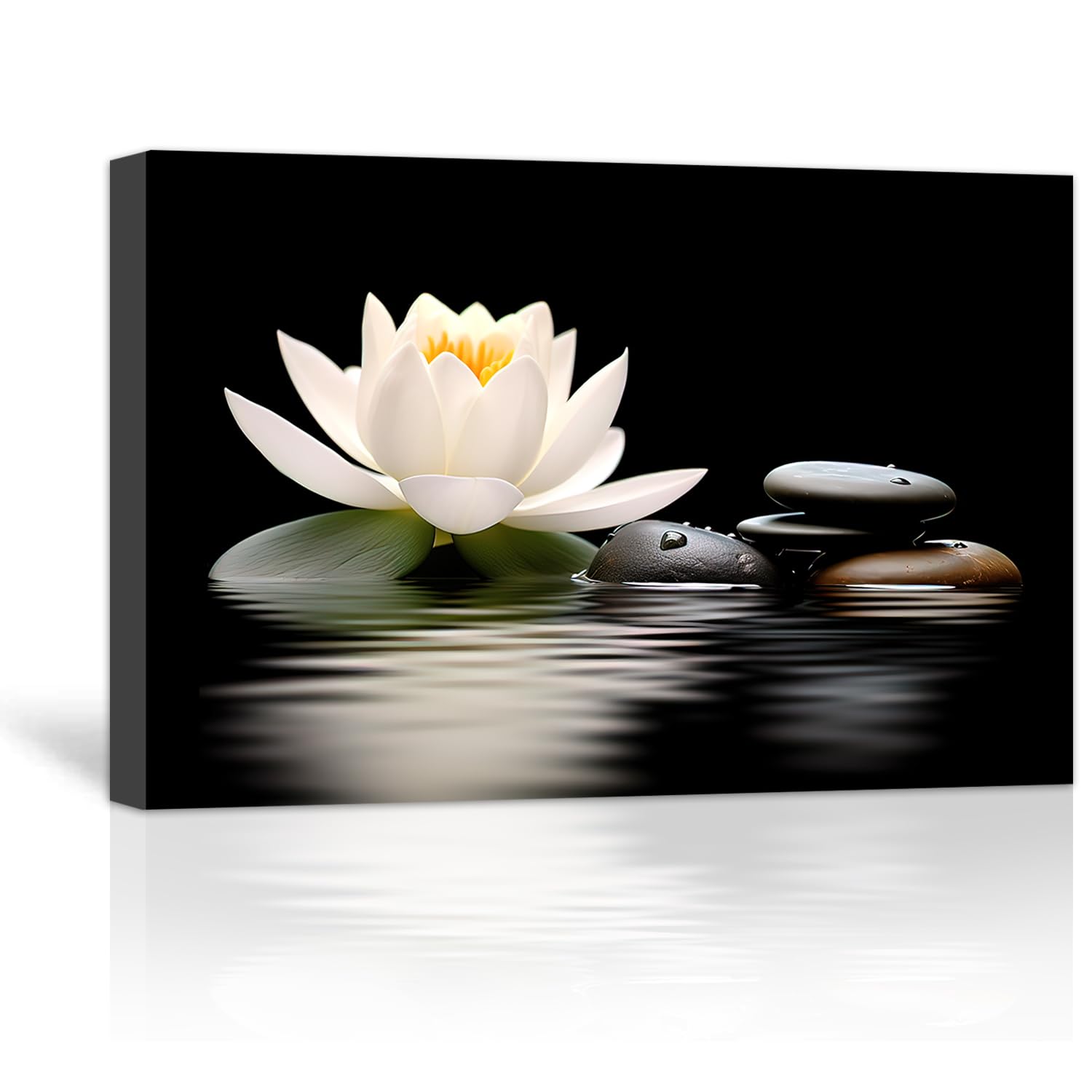 LZIMU Zen Wall Art Lotus Flowers Stones on Water Pictures Canvas Prints Bathroom Decor Spa Artwork for Yoga Meditation Room Spiritual Gifts (Zen-3
