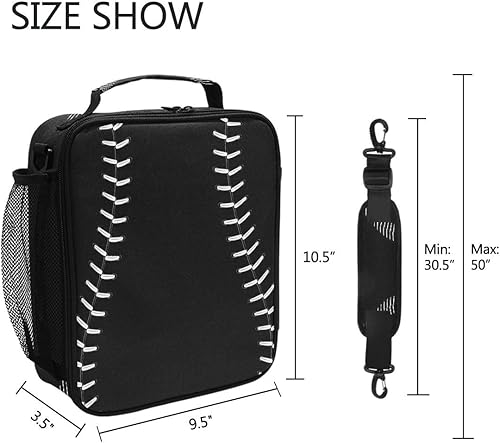 Miniatura 5 de Pfrewn Lonchera de béisbol y sóftbol blanco y negro para niños, bolsa de almuerzo aislada, reutilizable, bolsas de preparación de comidas, bolsa de