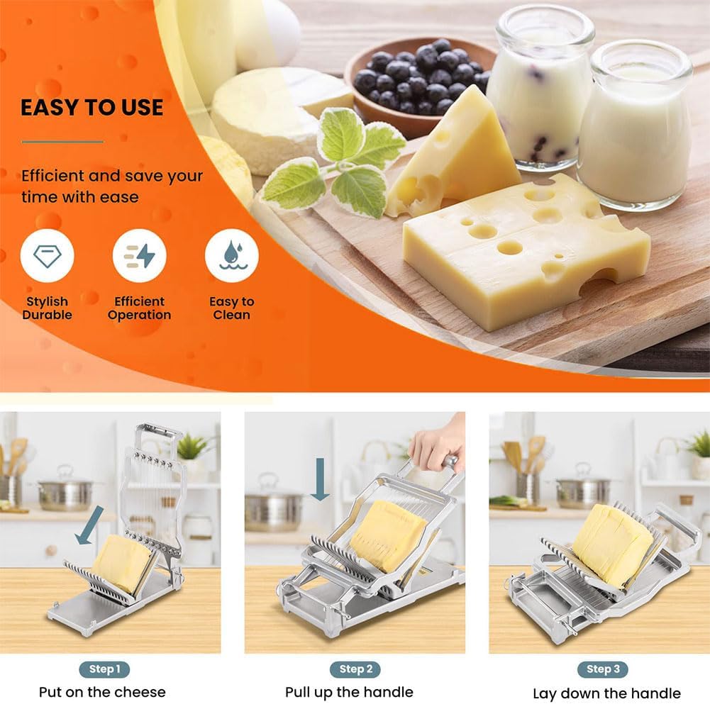 Commercial Machine,Manual Cheese Bread Slicer, 1Cm 2Cm Commercial Cheese Cutter, Stainless Steel Kitchen Baking Tools for Cheese, Butter, Toasts and Luncheon Meat 10Mm,20Mm