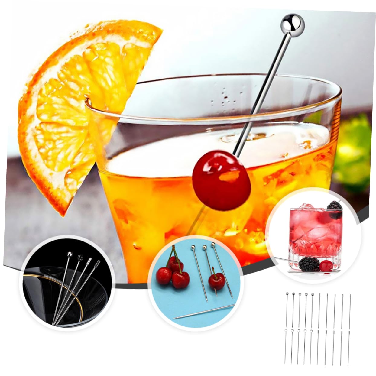 Cabilock 3 Ensembles Signe De Décoration De Cocktails Inoxydable Glacé Paille pour Margarita À Cocktail Sélectionne Brochettes D'olives Garnir 20 Pièces * 3