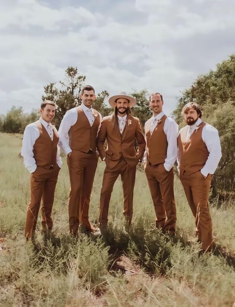Abito da uomo in 3 pezzi, dalla vestibilità aderente, adatto per matrimoni, elegante, con giacca monopetto con un bottone, gilet e pantaloni