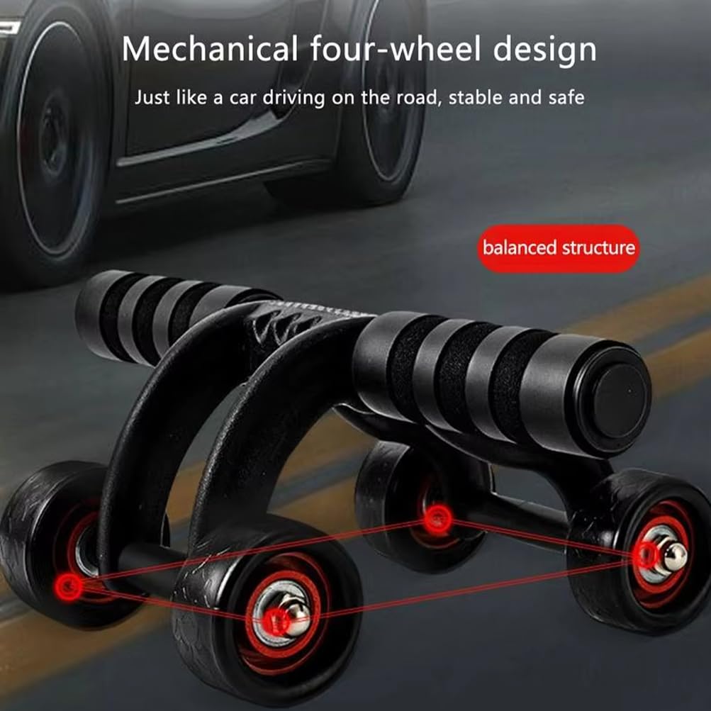 Ab Wheel Roller z piankową podkładką na kolana i drążkiem push-up, sprzęt do treningu siłowego na 4 koła, dla mężczyzn i kobiet