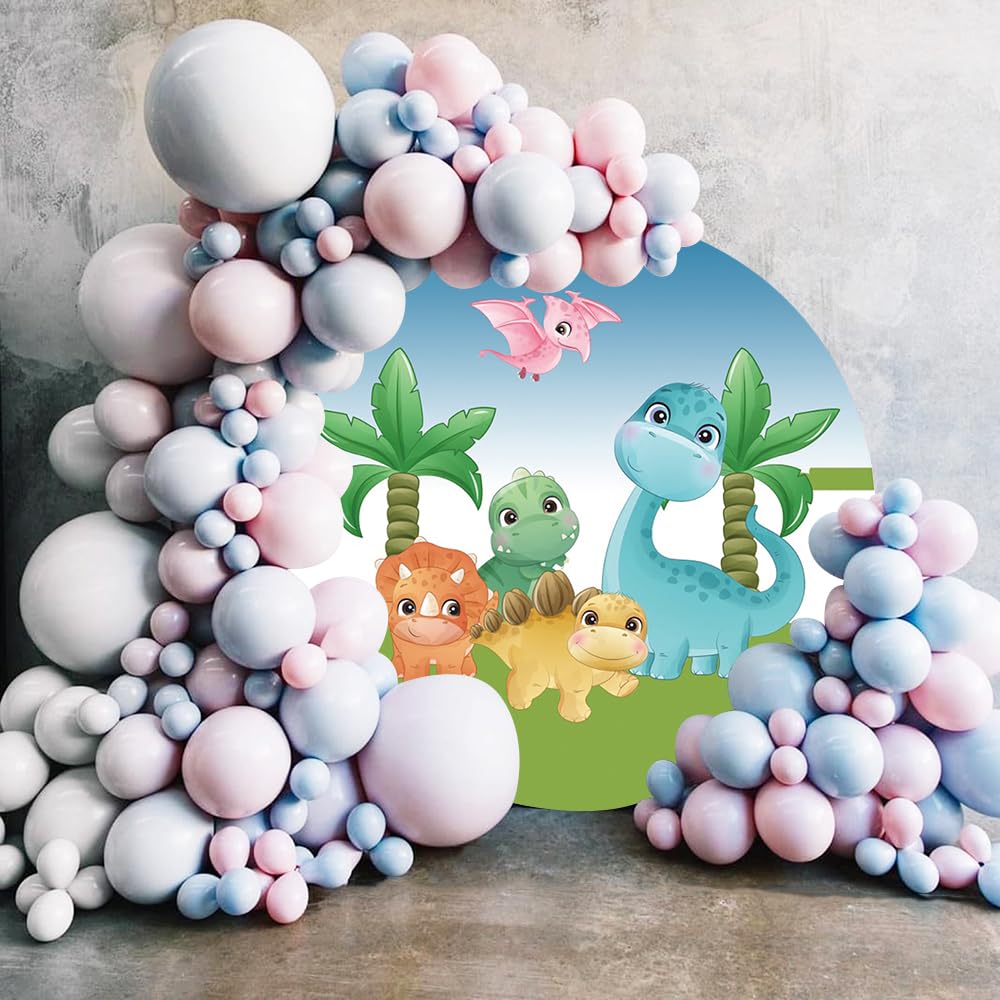 Sfondo Tondo Per Compleanno A Tema Dinosauro, 200 Cm, Tessuto In Poliestere, Acquerello Con Uovo E Palma, Per Feste E Servizi Foto - 5