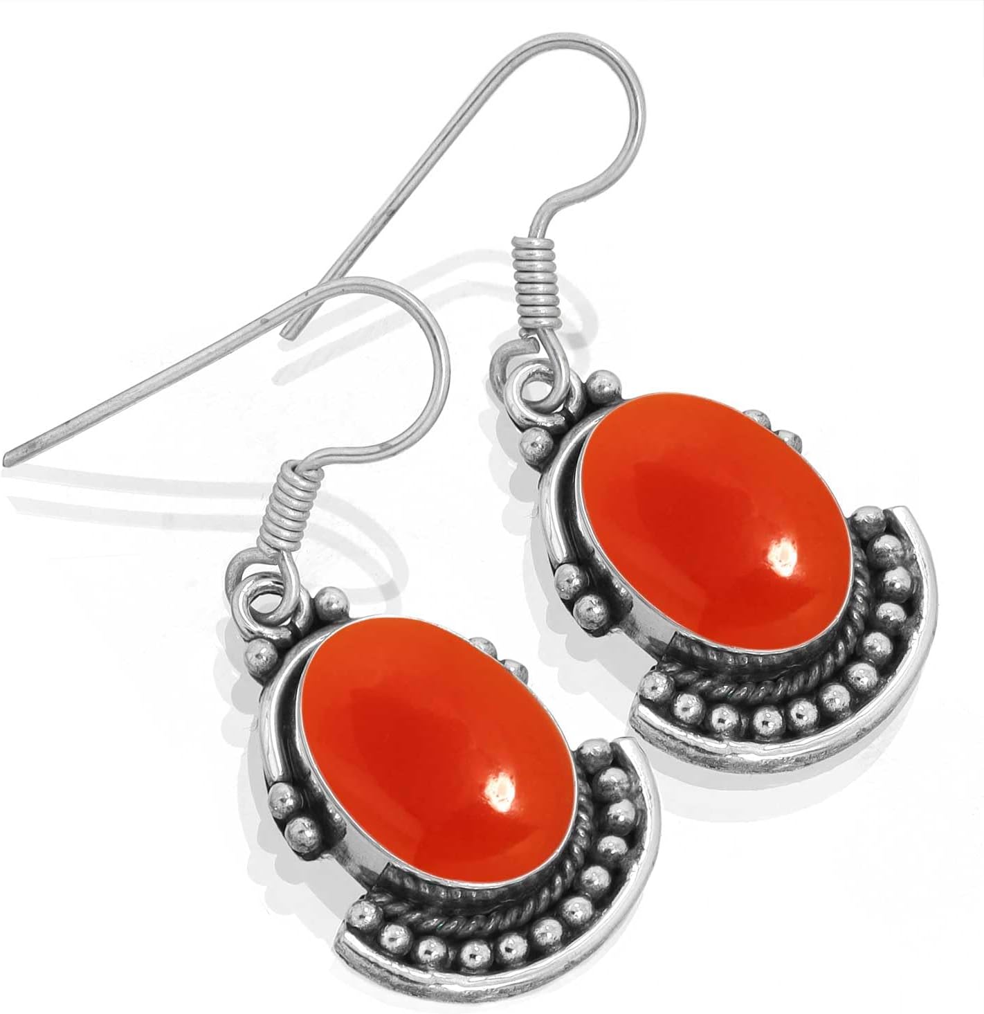 Boho Handmade Jewelry Natural Gemstone Carnelian, Moonstone, Rose Quartz, Amber Oval 925 Sterling Silver Overlay Drop Dangle Earring For Women
