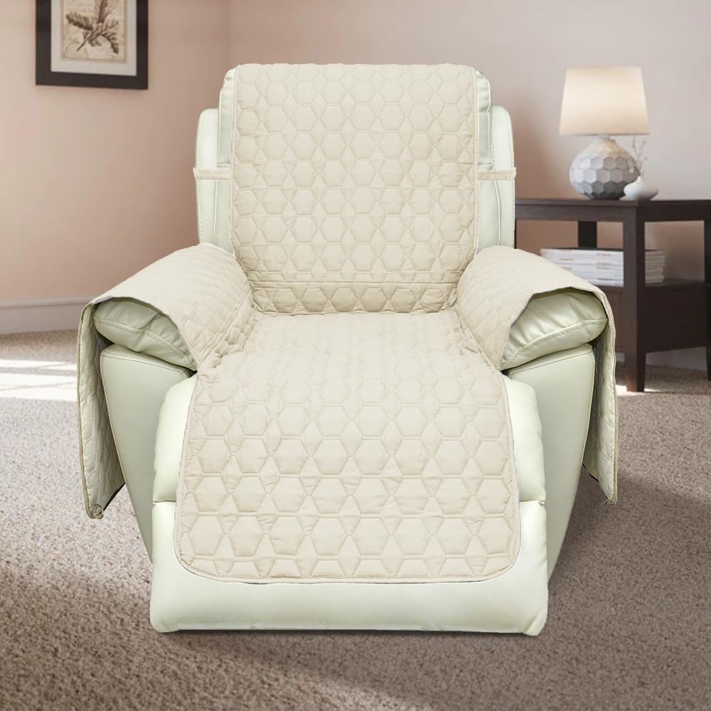 RBSC Home Ivory 23 Inch Recliner Cover 100% Waterproof Slipcovers Anti-Slip Small Recliner Slipcovers for Pets,Baby, Dogs,Cats and Kids,Washable Protector