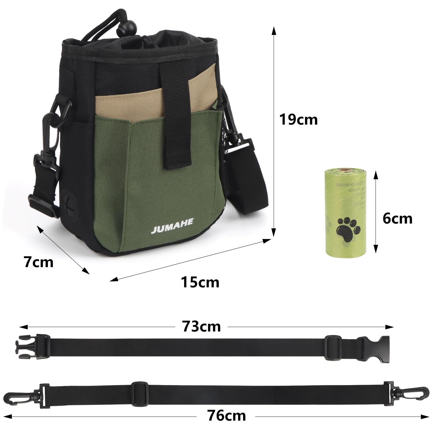 OWill Dog Treat Pouch Bag with 2 Roll of Poop Bags, 5 Pockets Dog Walking Bag - Image 2