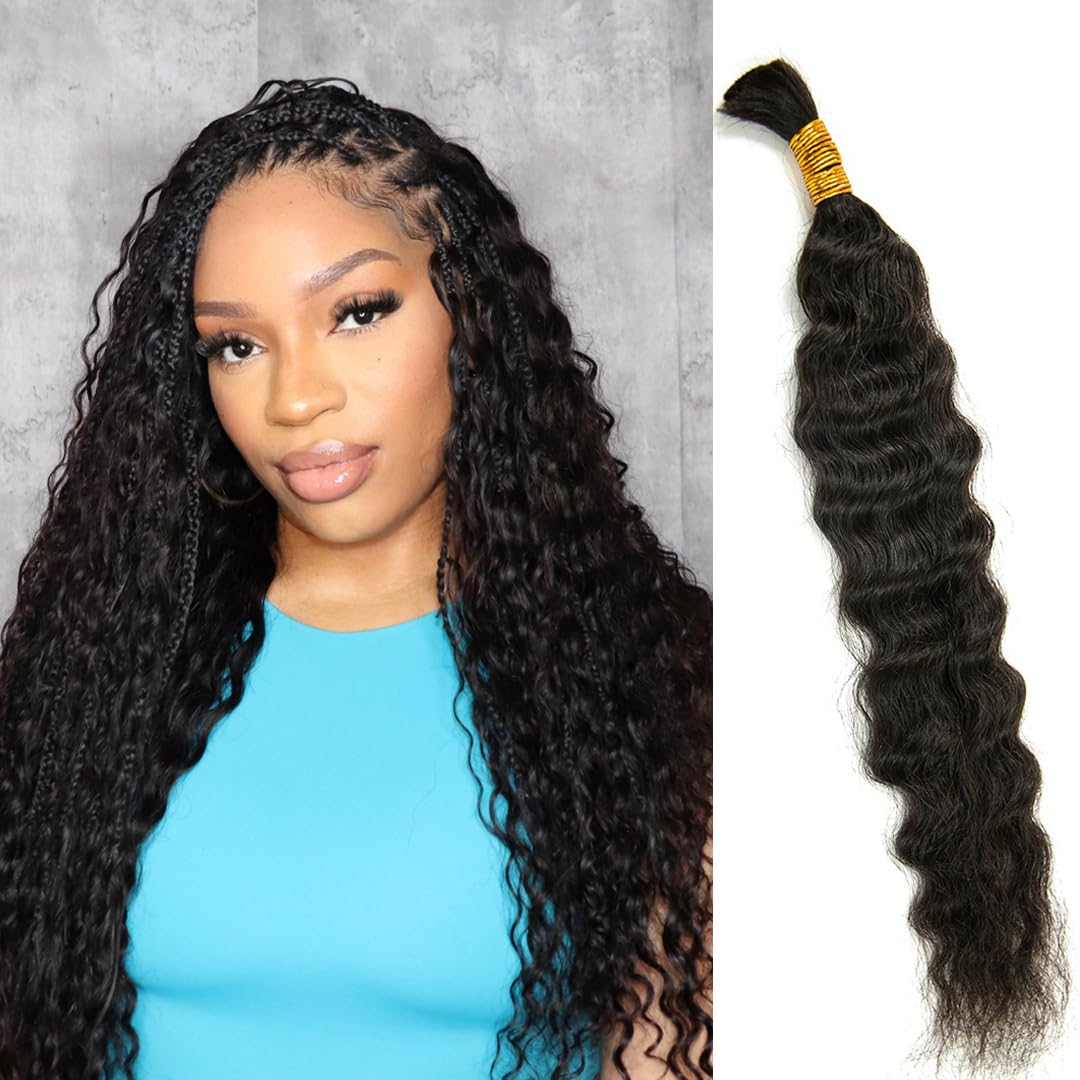 YWIGS Wet and Wavy Human Braiding Hair for Boho Braids 50G No Weft Virgin Human Hair Bulk Human Hair for Braiding 20inch