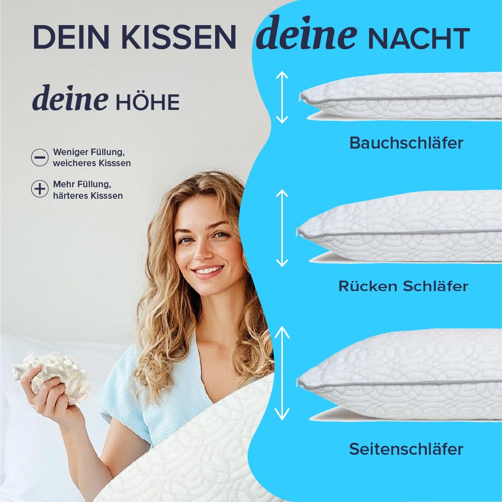 Kopfkissen 40x80 cm – Verstellbares Memory Foam Nackenkissen – Ergonomisch, druckentlastend & atmungsaktiv – Für Seiten-, Rücken- & Bauchschläfer – Für gesunden und entspannten Schlaf