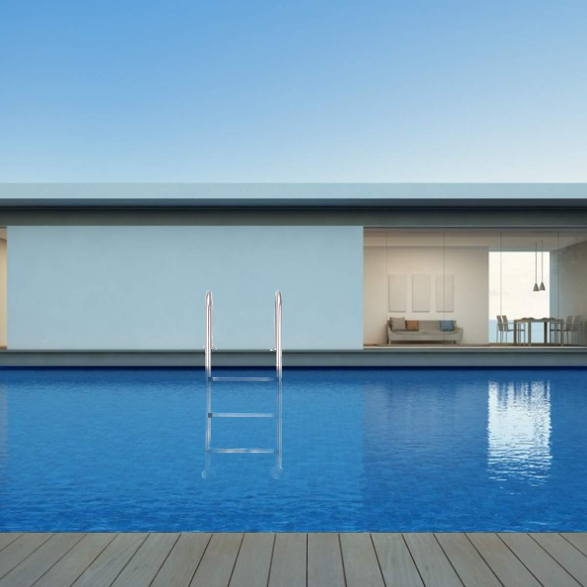 GOPLUS Échelle Piscine 3 Marches Acier Inoxydable Anticorrosion Antirouille Pédales Antidérapantes 132 x 50 x 26,5 cm Argent