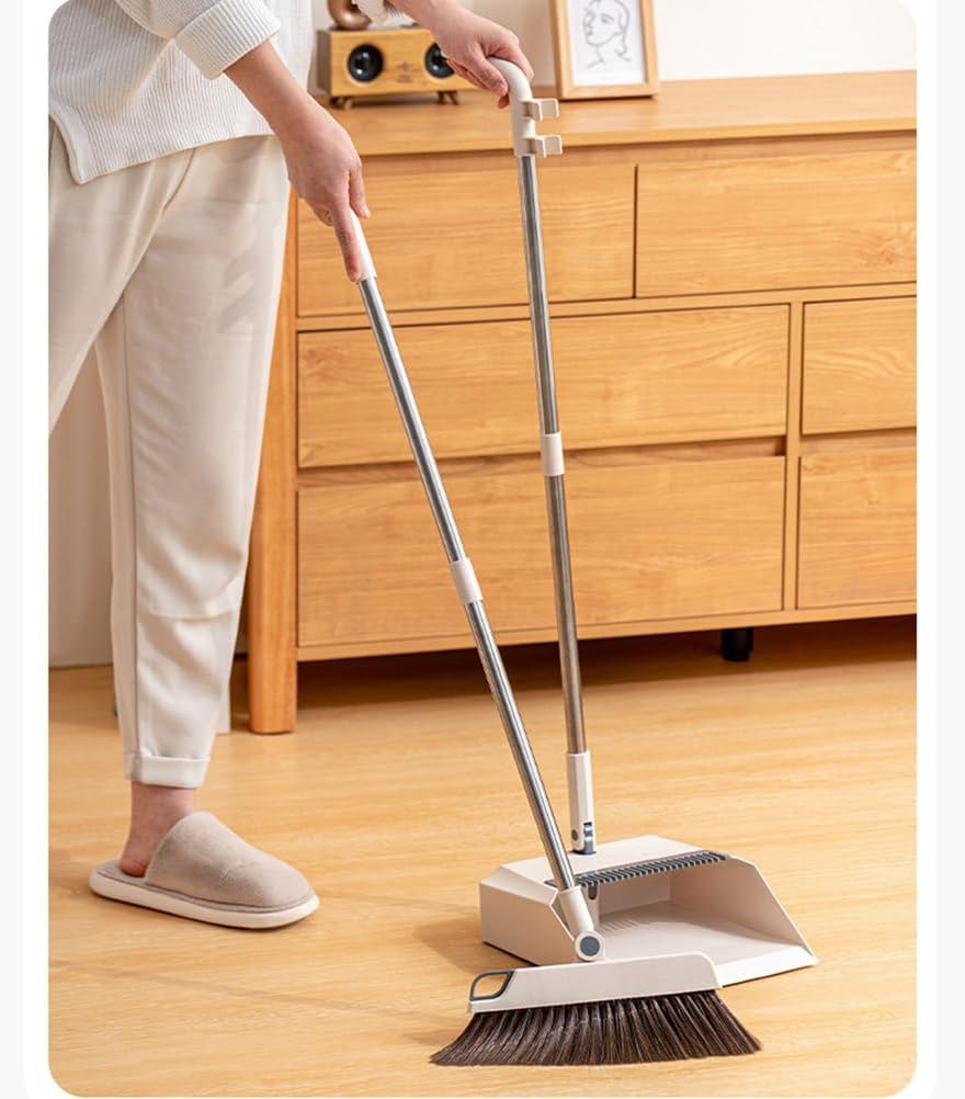 2 Pack Broom with Dustpan Combo Set, 180 Degree Rotating Broom with Dust Pan Teeth for Pet Hair, Store Sweep Set for Indoor & Outdoor, Home, Kitchen, Lobby, Office