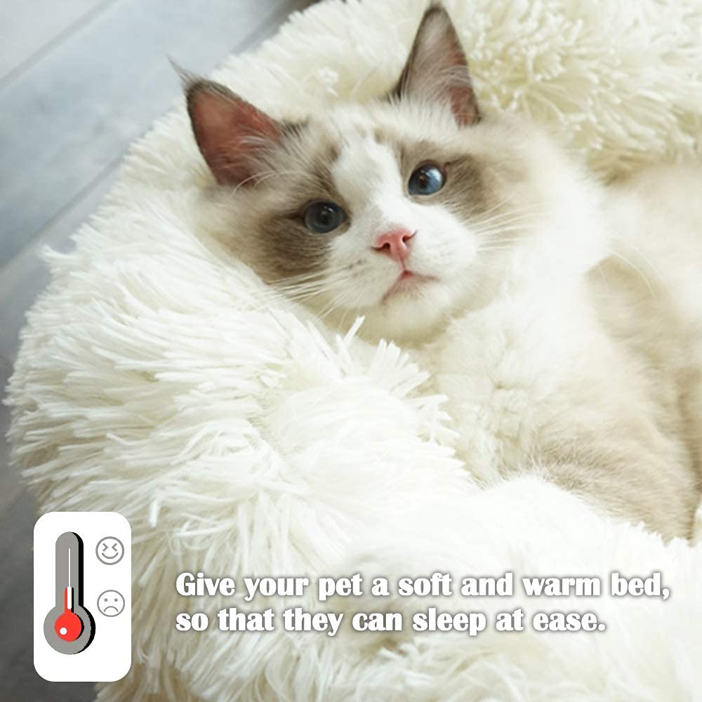 Nepfaivy Cuccia Gatto Cane Interno Morbida - Cuscino per Cani Gatti Nuvola Soffice Peluche Rotondo da Ciambella, Letto Pelosa Antistress per Animale Domestico Piccola (S-40cm/15.7in, Bianca)