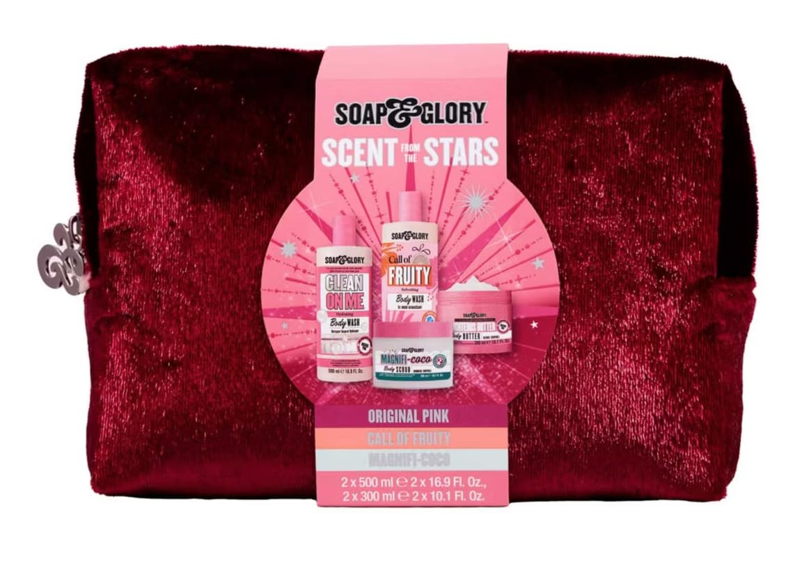 Soap and Body Glory Scent From The Stars - Set regalo da 4 pezzi con borsa per il bagno, scrub e burro, set regalo con stella rosa