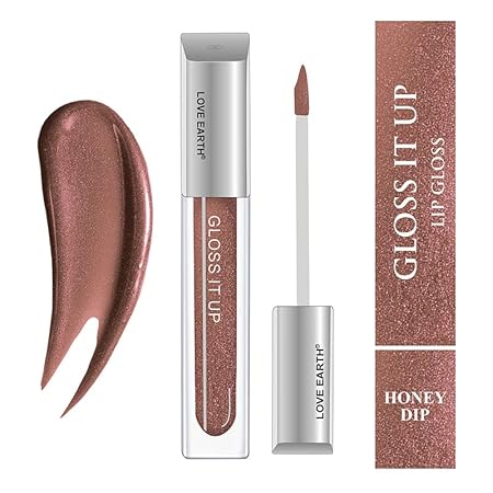 Love Earth Liquid Lip Gloss -Honey Dip For Soft & Dewy Lips Enriched with Vitamin E & Almond Oil |Lip Color For Glossy Look |Lightweight Non Sticky Lip shiner For Moisturizing…