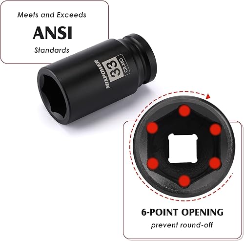 Miniatura 3 de MIXPOWER Enchufe de impacto profundo de 6 puntos, 34 pulgadas, 1.299 in (métrico), CR-MO, 34 de pulgada para tuercas de eje de 6 puntos para una