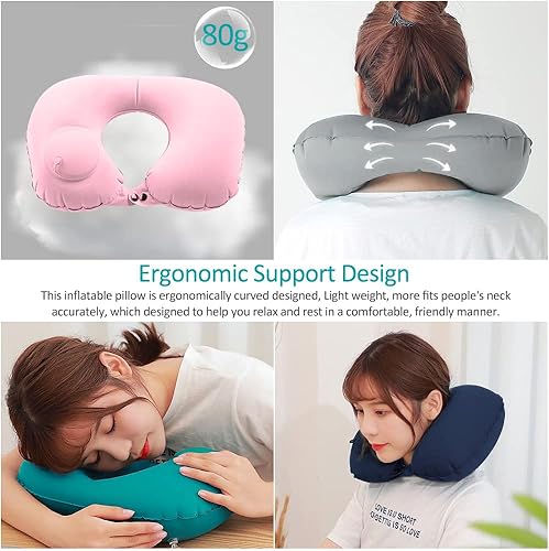 Miniatura 5 de 2 almohadas inflables de viaje, almohada inflable ajustable para el cuello, almohada inflable rápida portátil en forma de U con máscara de ojos,