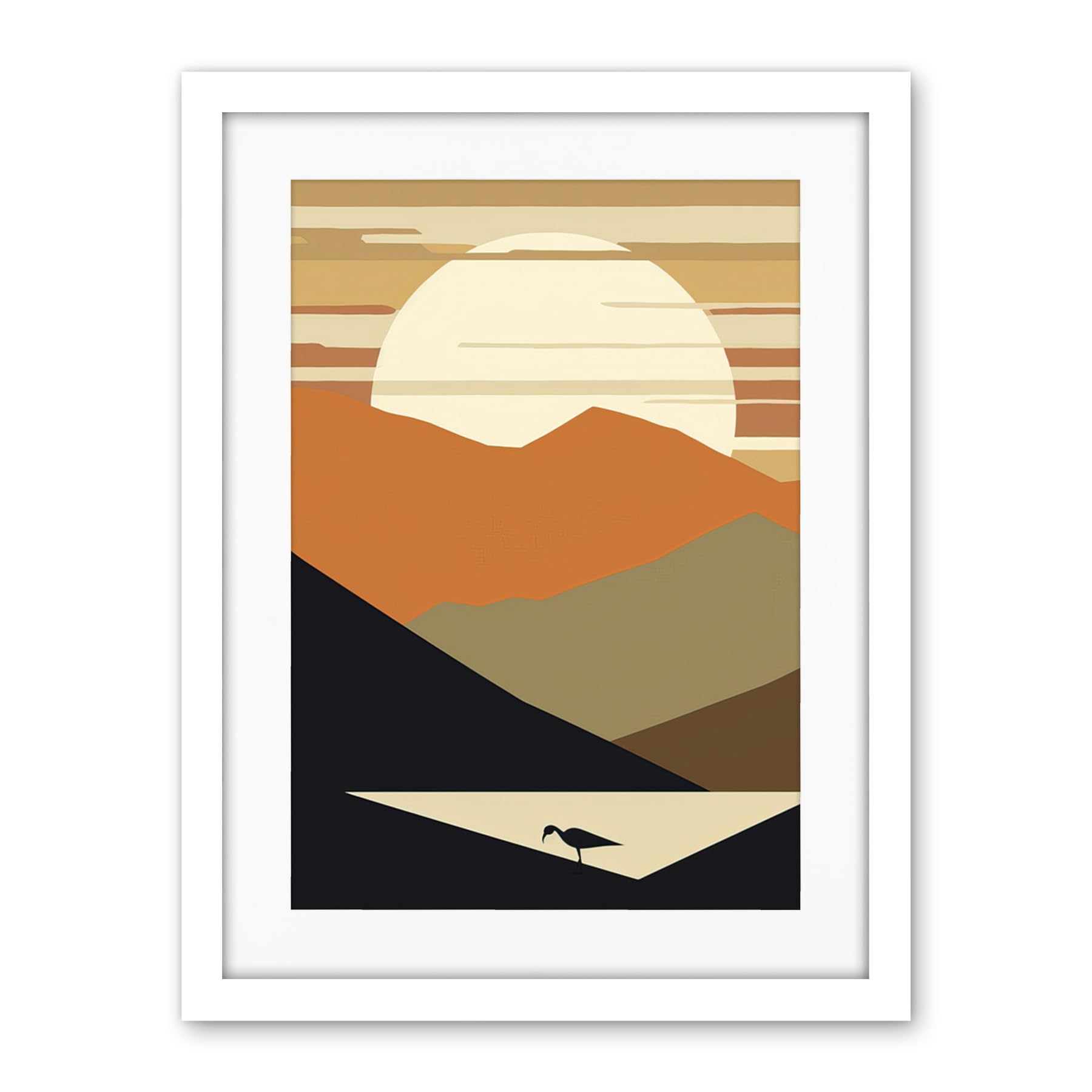 Artery8 Lakeside Mountain Sunset Boho Minimalism Landscape Artwork Framed Wall Art Print 18X24 Inch