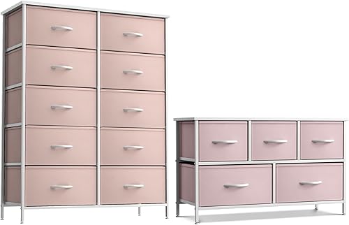 Sorbus Cómoda para niños con 10 cajones y soporte de TV de 5 cajones, juego de muebles a juego, cofres organizadores de unidad de almacenamiento