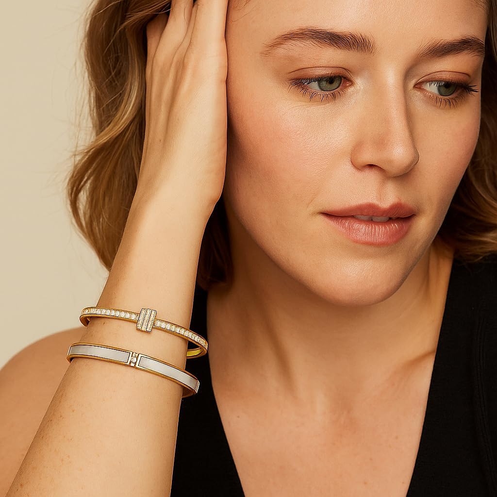 2pcs Gold Bangle Bracelets for Women, 18K Gold Plated Stacking Bracelet Set with Cubic Zirconia, Jewelry Gift - Image 6