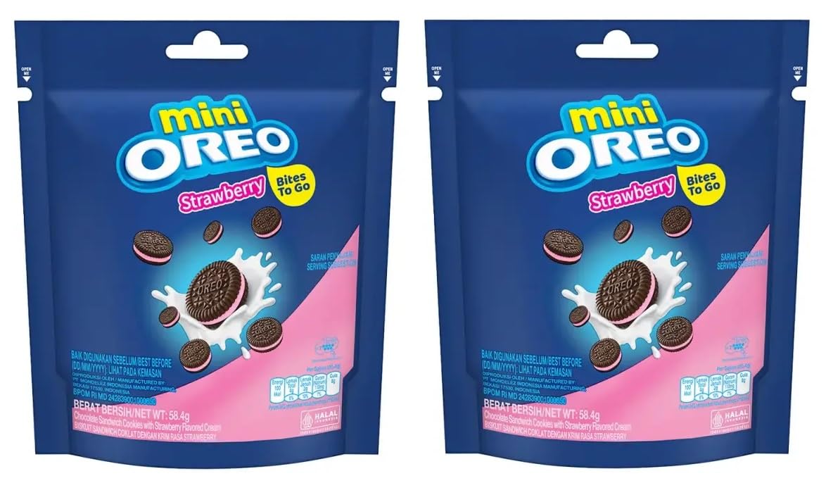 OREO Mini Strawberry Bites To Go Sandwich Cookies, Chocolate Cookies with Strawberry Cream Filling, Halal Certified, 58.4g X Pack Of 2 (Product Odf Indonesia) By DECADENT-image-35