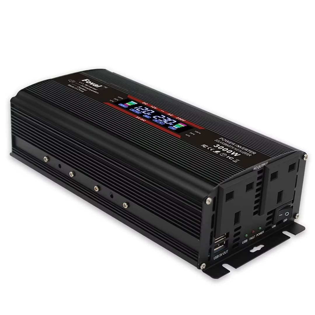 Convertisseur de Puissance Écran LCD 3000w Campervan Essentials 12V / 24V à 220V ou Chargeur de Voiture USB 110V convertisseur de Puissance sinusoïdal pour Camion modifié, 24V - 220V