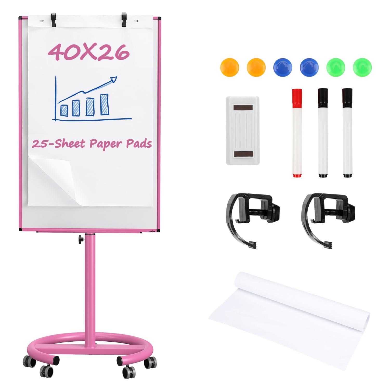 Mobile Dry Erase Board, 40x26 Inches Mobile Whiteboard on Wheels, Magnetic Standing White Board with Flip Chart Paper, Portable Rolling Dry Erase