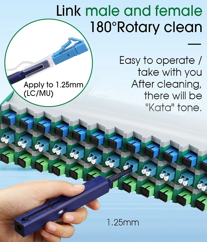 1,25mm-Faser-Reinigungswerkzeuge, LC/MU-Glasfaser-Steckverbinderreiniger mit einem klick, reinigt über 800 Mal