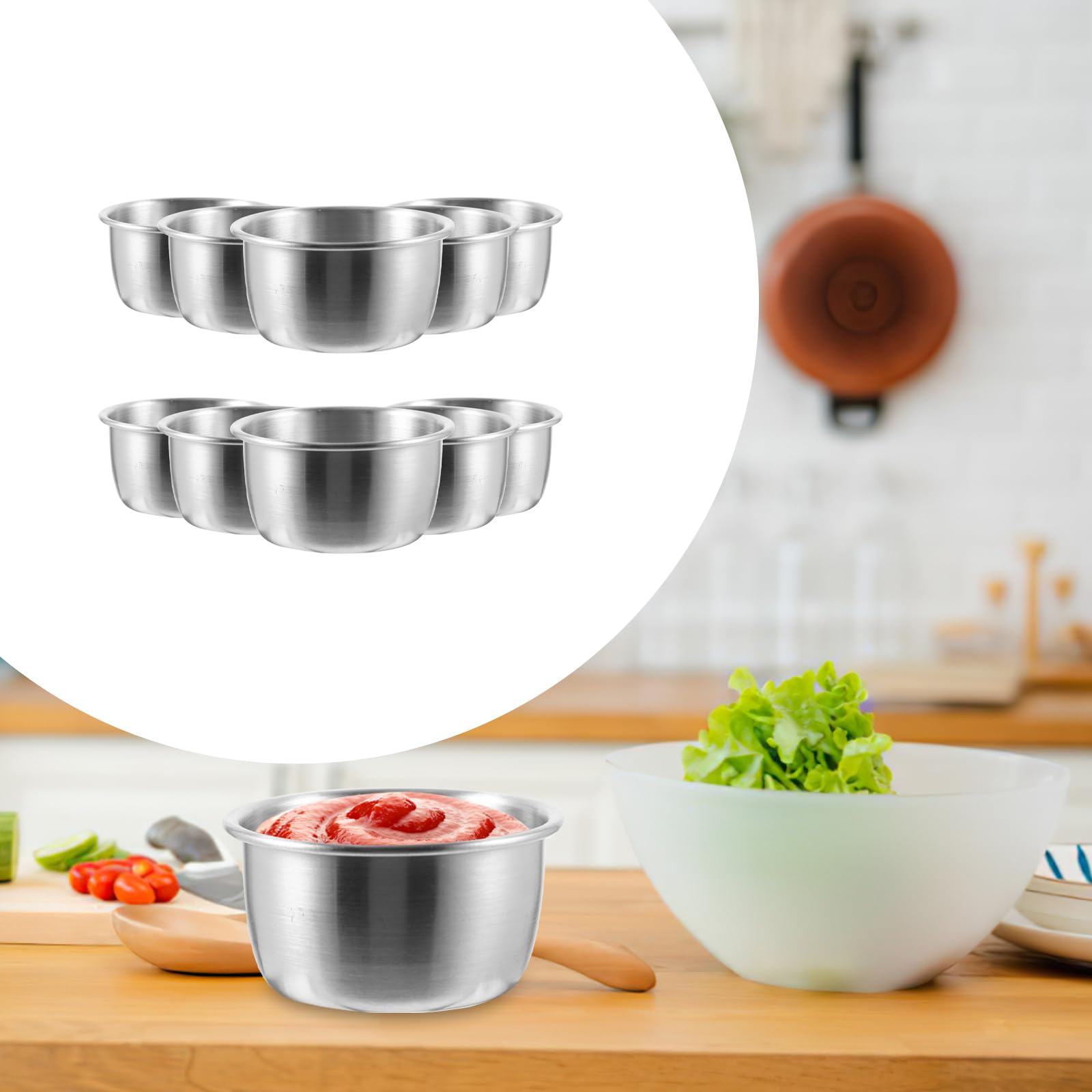 UPKOCH 10 tazze per salsa in acciaio inox tazze per immersione, Mini tazza di salsa, lavabile in lavastoviglie (5,5*5,5*3cm)