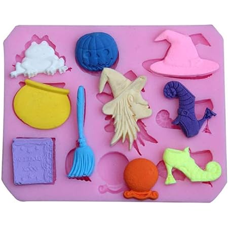 CMJ Halloween Silicone Mould Witch Hat Frog Pumpkin Broom Cake Icing Chocolate UK Seller