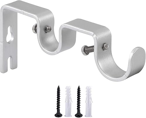Miniatura 10 de Anndason Soportes de barra de cortina resistentes, soportes dobles para barra de cortina, soportes dobles de barra de 1 pulgada y 58 pulgadas (juego