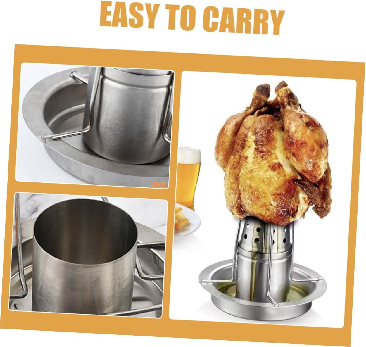 POPETPOP Stainless Steel Chicken Roasting Rack for BBQ Detachable Grill Stand for Outdoor Camping Heavy Duty Turkey Roaster Non-Stick Coating for Grilling Chicken and Meat