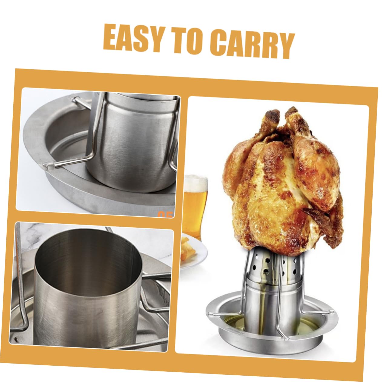 Rôtissoire à Poulet en Acier Inoxydable Argenté pour Barbecue Extérieur