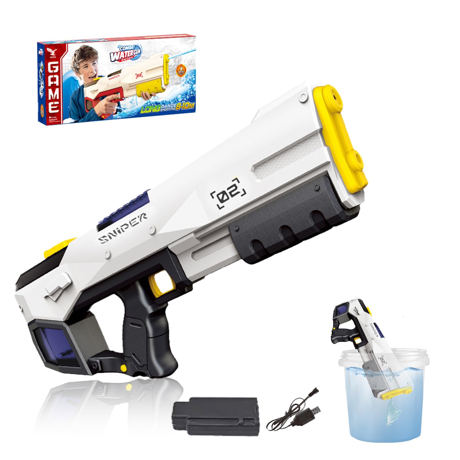 Maxee 2309-LMD-F Pistolet à eau électrique à un bouton automatique pour enfants, adultes, piscine, fête, plage en plein air