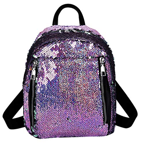 ALIKEEY Mujeres Lentejuelas Hit Color Escuela Bolsa Mochila Estudiante Satchel Viaje