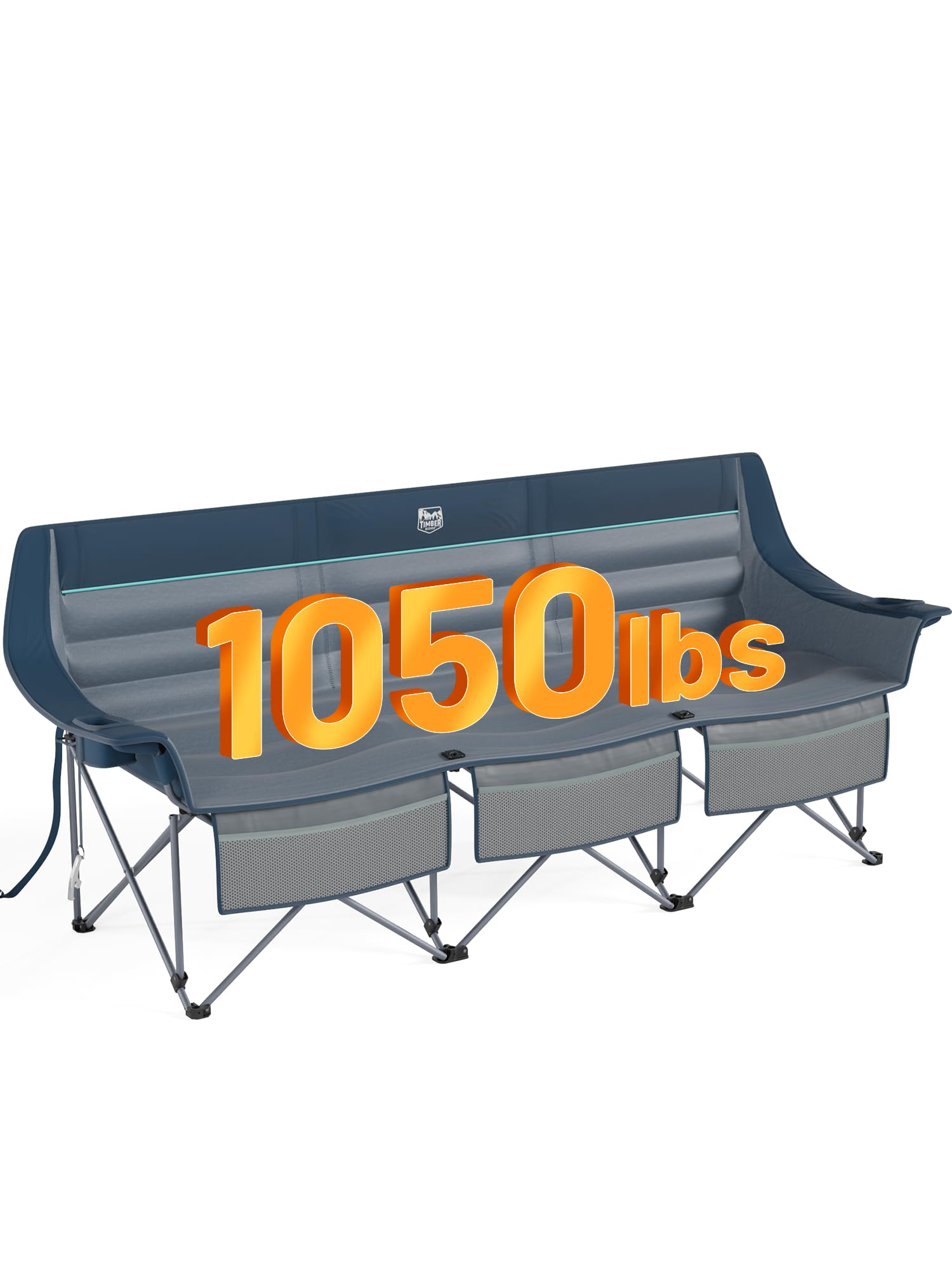 Timber Ridge Padded 3 Person Camping Chair with Cup Holders and Pockets, Outdoor Folding Loveseat Camping Chairs, 1050lbs Capacity Heavy Duty Camp