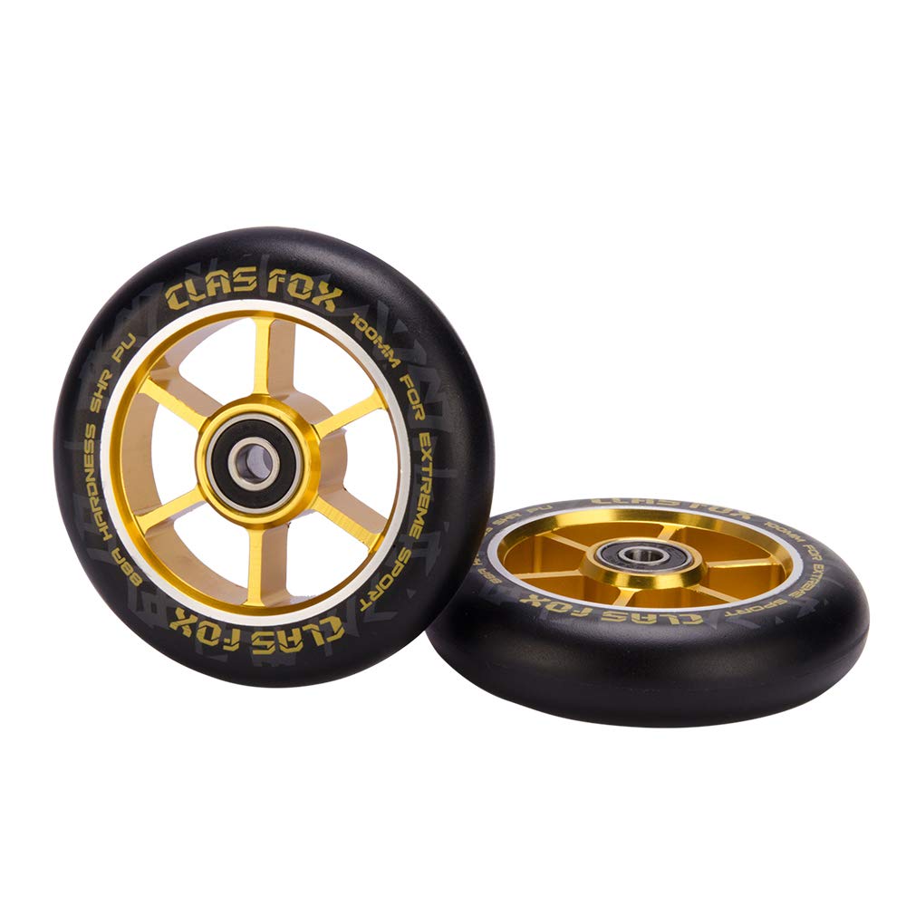 Pro Stunt Scooter Ruote 100 mm Coppia con cuscinetti ABEC-9 CNC, nucleo in metallo (2 pezzi), Oro