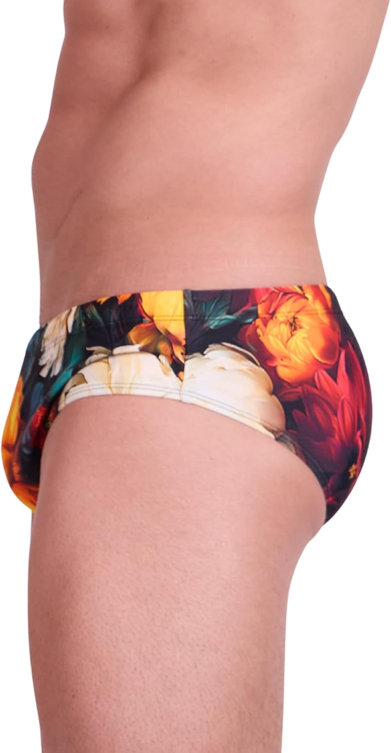 Men’s Swim Brief – Signature Line, Leisure Fit, Printed Styles, Drawcord, Rubber Cord Ends, Back Metal Nameplate
