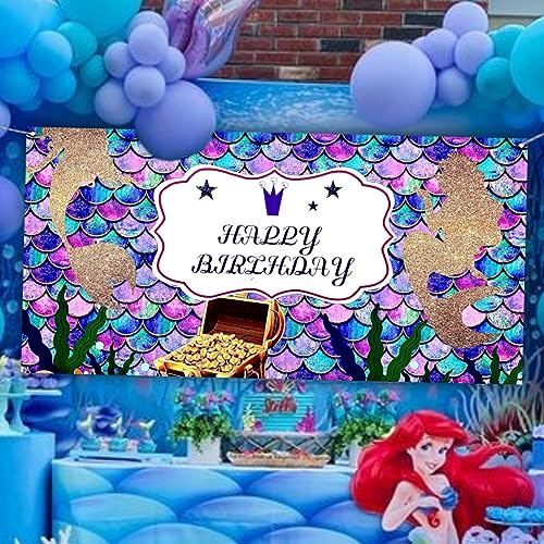 Image of Wanna Party 4' x 3' Mermaid Backdrop for Girls Birthday Banner /Under The Sea Theme Party Decorations /Scales Photography /Photo Studio Booth