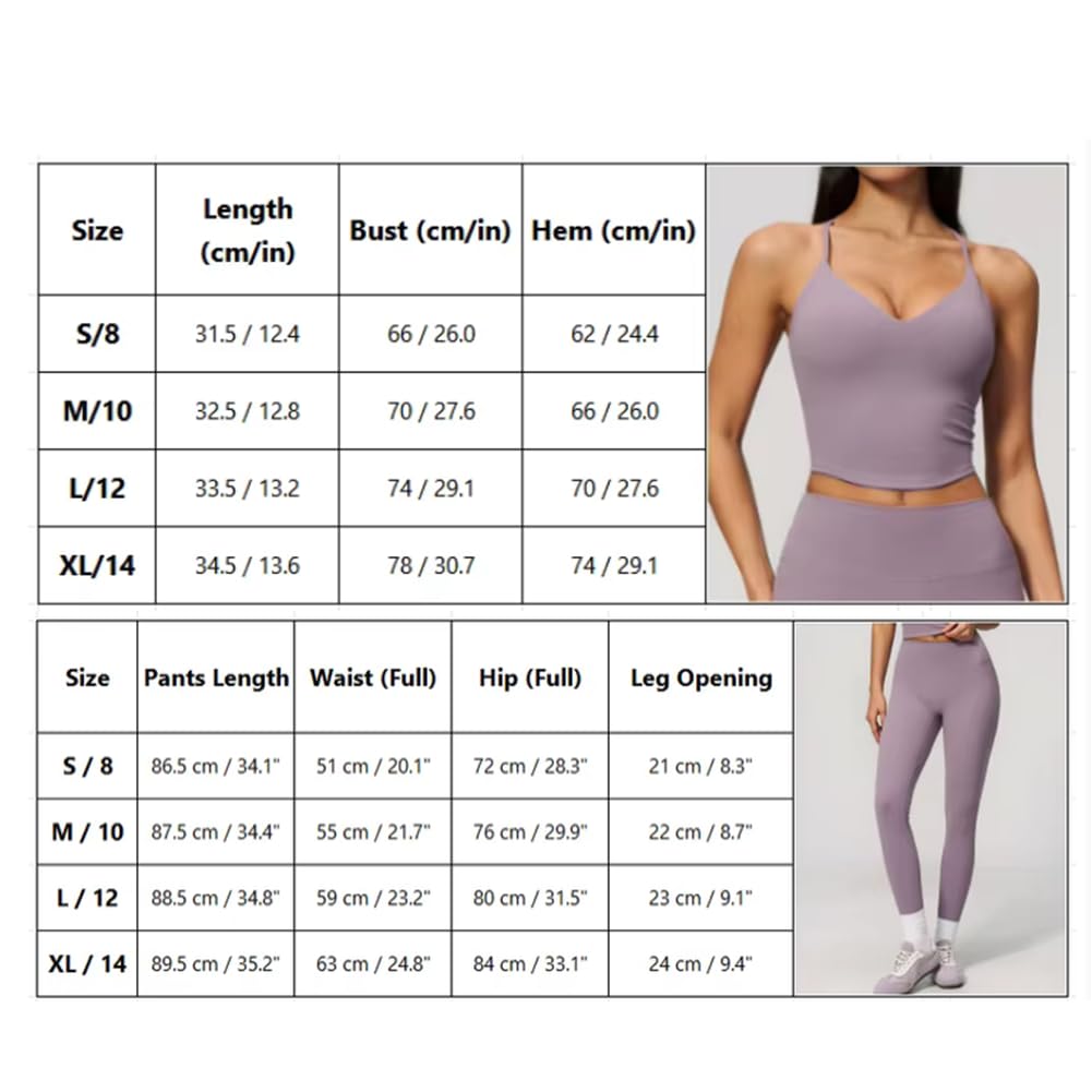 Conjunto Deportivo 2 Piezas Transpirable Ligero Secado rápido | Conjunto yoga 2 piezas, top corto V tirantes regulables, leggings largos talle alto elevaglúteos sin costuras