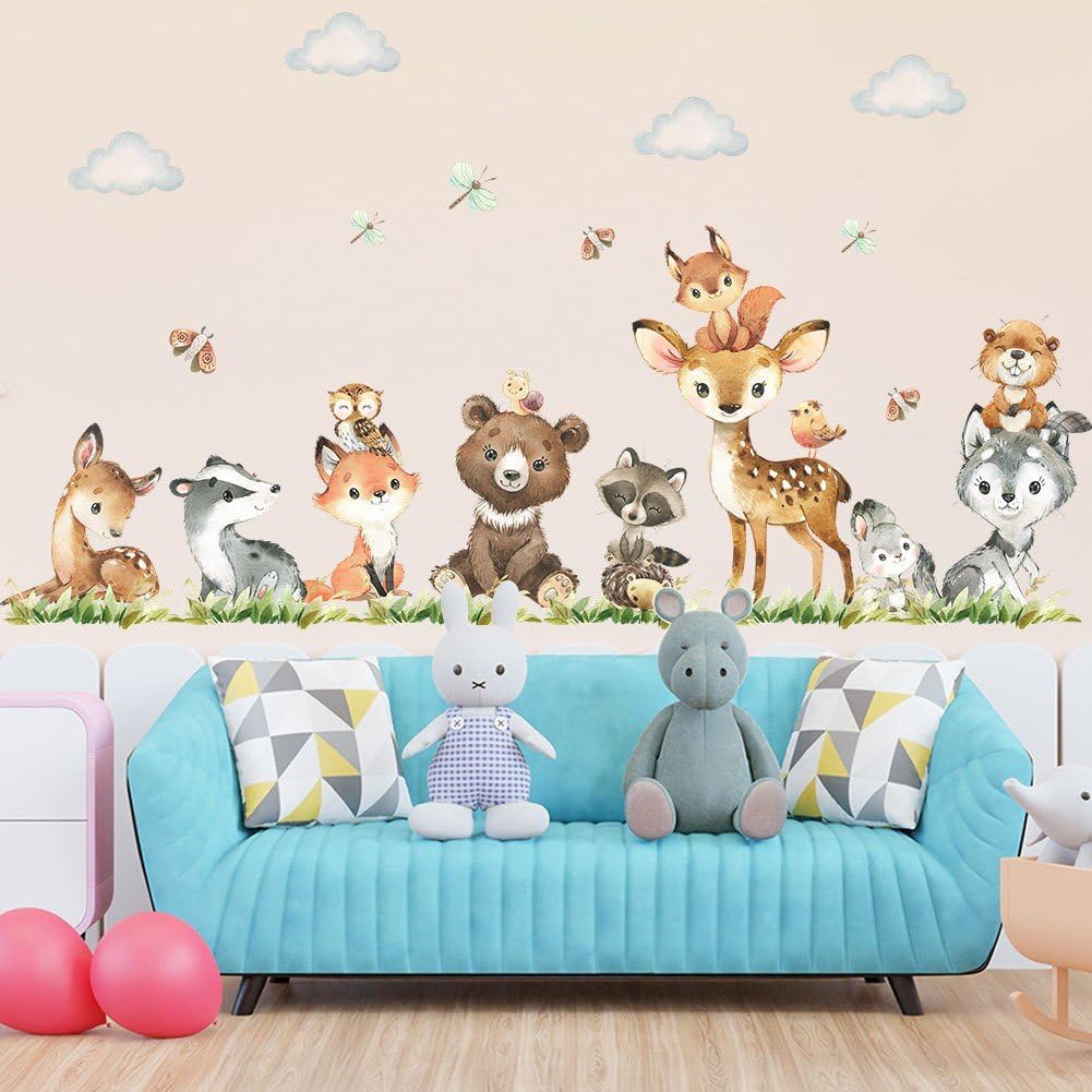 Zwierzęta w dżungli naklejki ścienne kreskówka żyrafa niedźwiedź królik naklejki ścienne odklej i przyklej artystyczne naklejki ścienne do sypialni dzieci salonu przedszkola pokój zabaw klasa