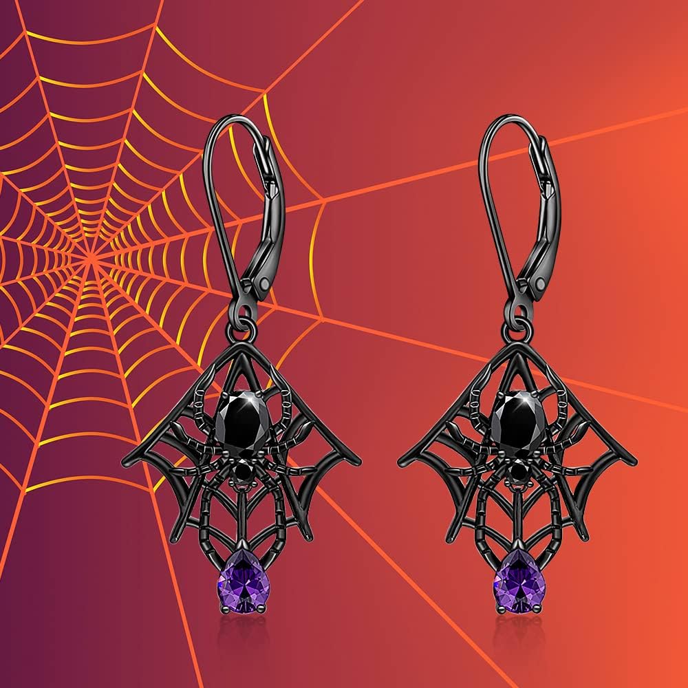 Halloween Spider Earrings for Women Spider Web Spiderweb Earrings Dangle Sterling Silver Gothic Spooky Black Witch Jewelry Horror Vintage Christmas Gifts - Image 4