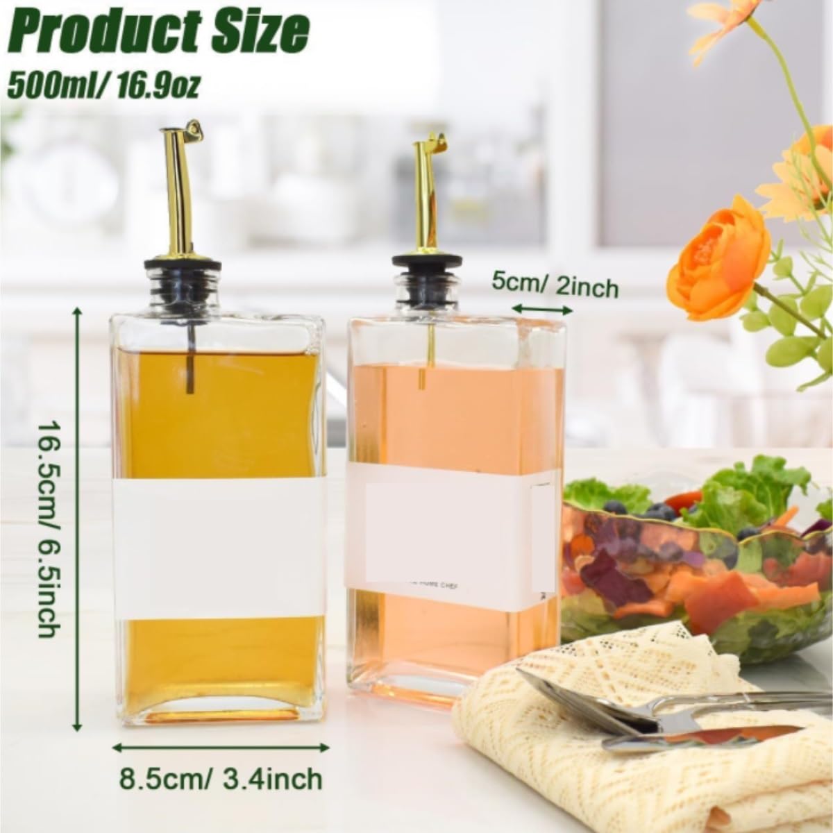 Dispenser per Salsa di Soia Set Di Erogatori For Olio Da Cucina, Bottiglia For Olio E Aceto, Bottiglia For Olio D'oliva, Erogatore For Salsa Di Soia, Confezione Da 2 Contenitore Dell'olio