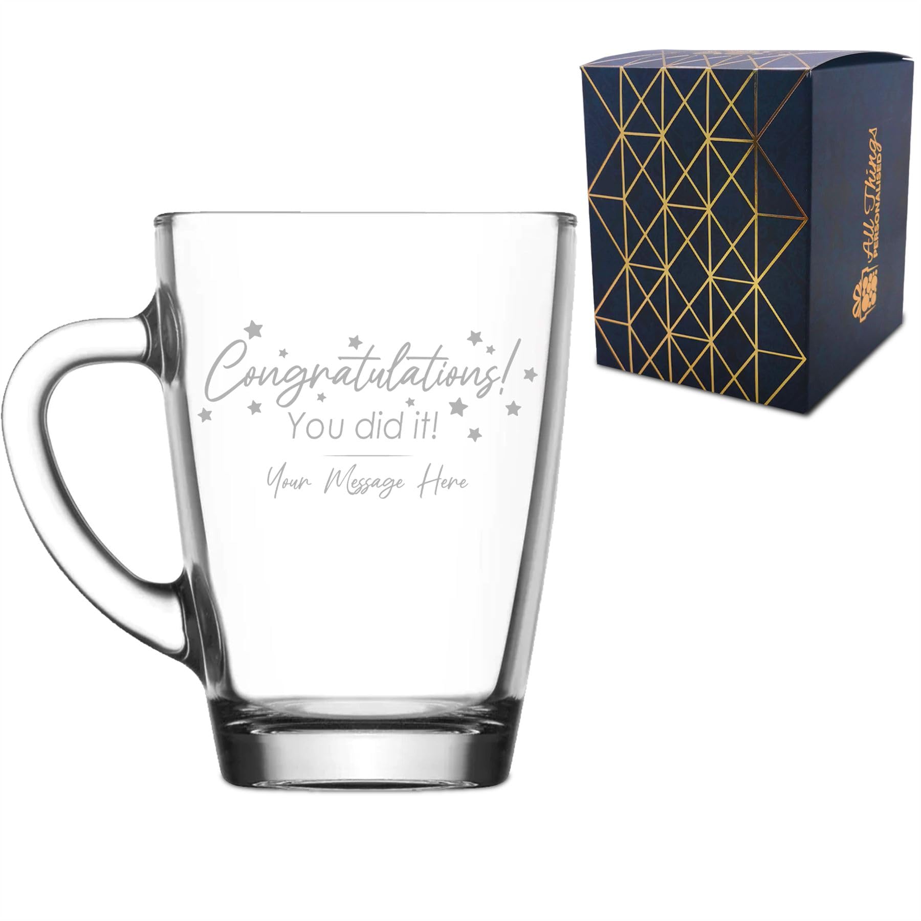 Personalised Engraved Graduation Glass Coffee Cup with 'Congratulations You Did It' Design, Personalise with Any Name or Message, Gift Box Included, Laser Engraved, University College Graduation Gift — image 1