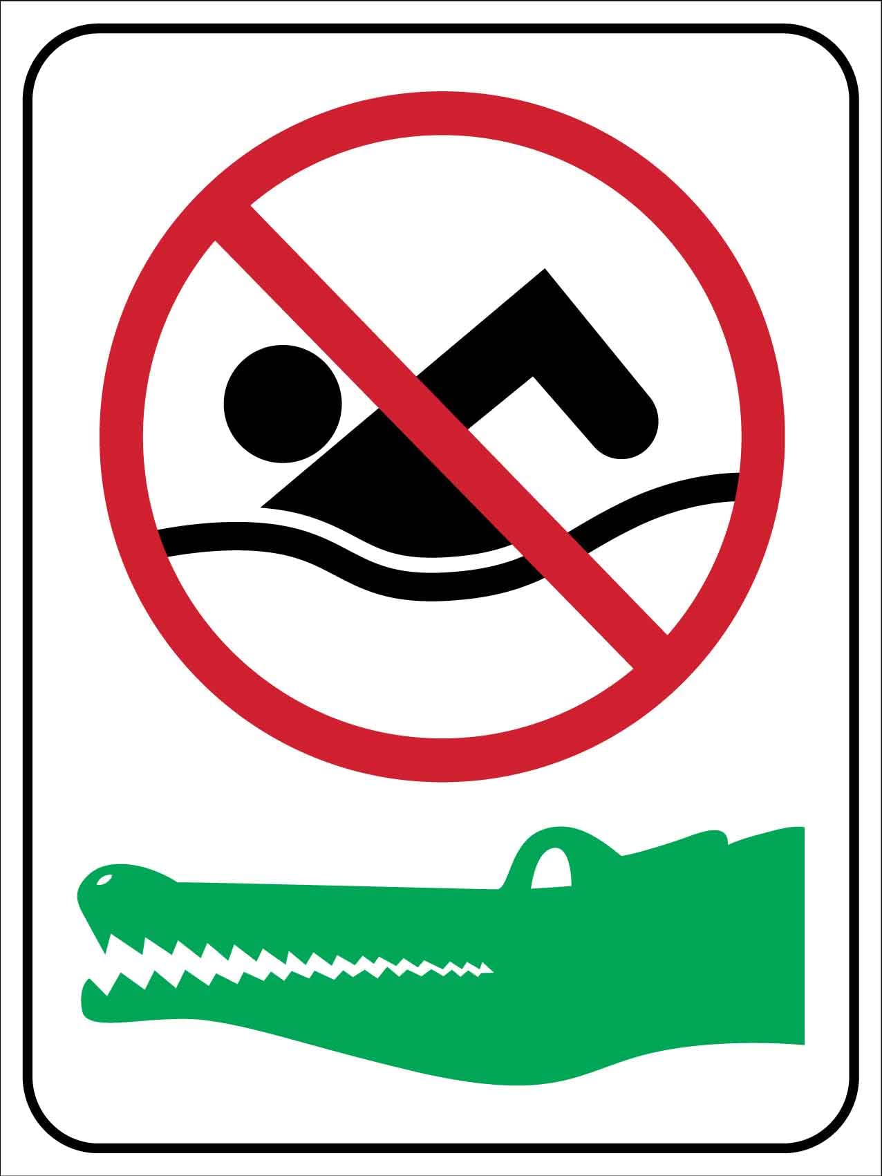 Metal Tin Sign No Swimming Crocodiles Warning Security Notice Signs Industry Yard Wall Decoration Plaque Indoor Outdoor Use 8 X 12 Inch