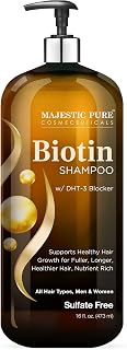 Majestic Pure Biotin Shampoo for Hair Growth - Volumizing Shampoo for Hair Loss - with DHT-3 Blocker - Hydrating & Nourishing - Sulfate Free, for Men & Women - Thin Hair Shampoo - 16 fl oz