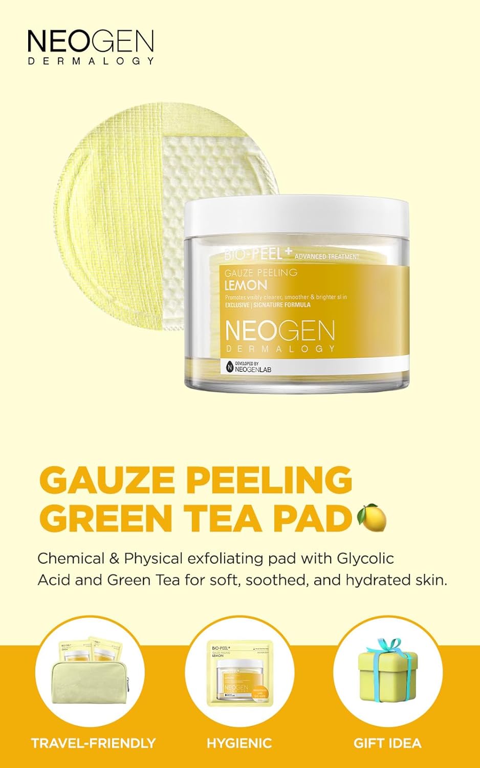 DERMALOGY by NEOGENLAB Bio-Peel Gauze Peeling Pads (Lemon, 30 pads) - Exfoliating & Brightening Peeling Pad with PHA & Lemon & Lemongrass - Korean Skin Care - Image 2