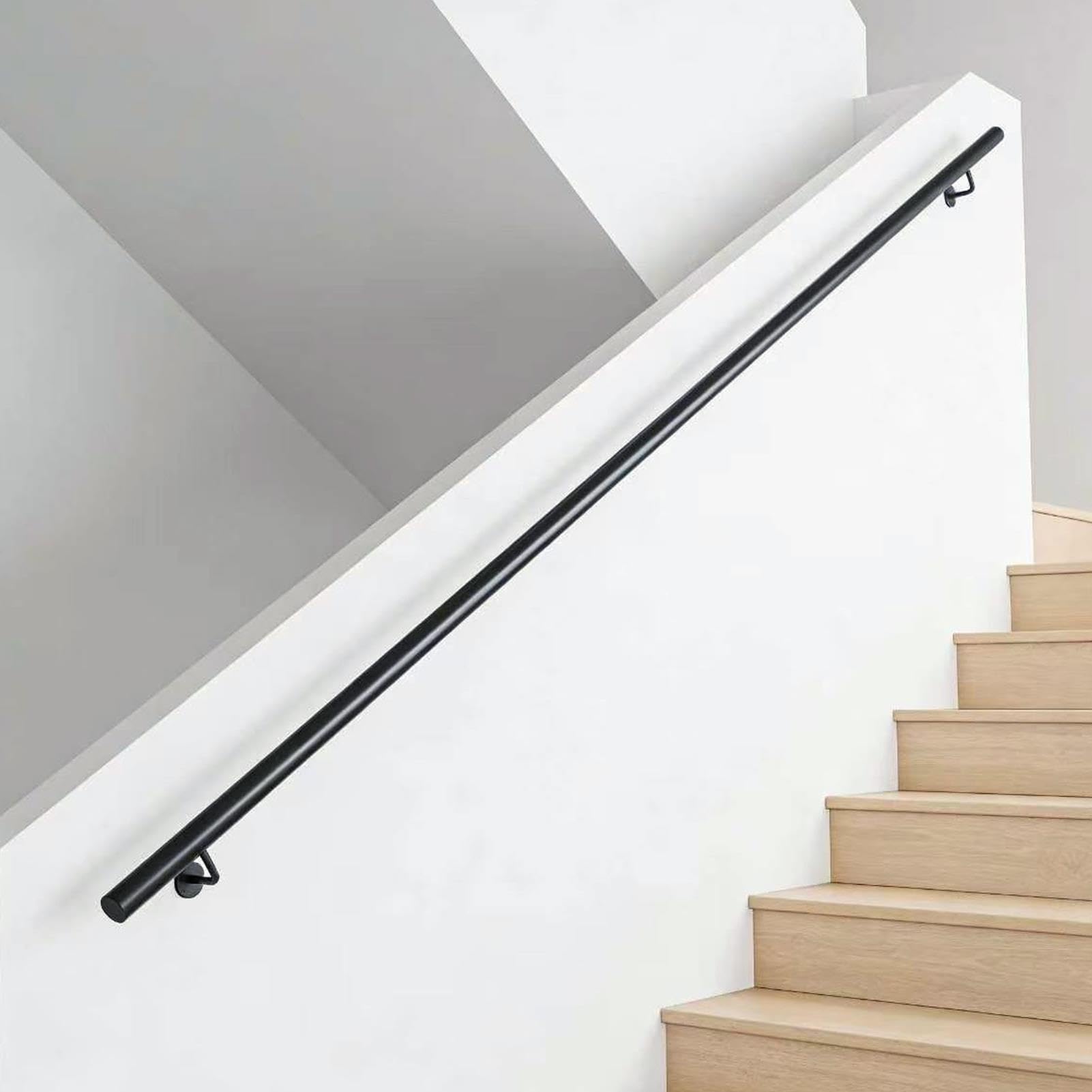 30cm 80cm 100cm 150cm 240cm Treppenhandläufe Innen Außen, rutschfeste Haltegriffhand, Wandmontage-Treppengeländergeländer für den Hausgarten-Korridor-Loft, Schwarz(400cm)