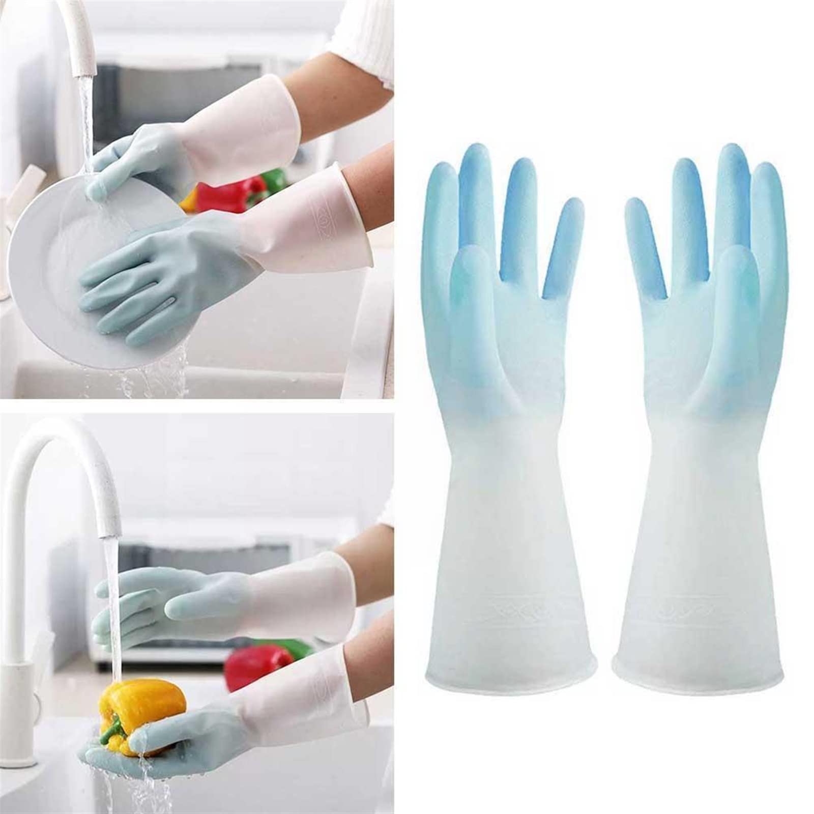 Guantes domésticos de lavado de caucho impermeable Kitchen Dishwashing Gloves Durable Household Dishwashing Gloves Rubber Gloves(Large)