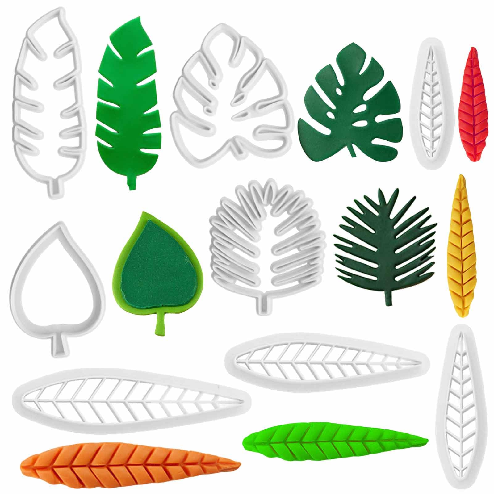8 PCS Tropical Leaf Cookie Cutter Set Maple Leaf Fondant Mold Hawaiian Palm Tree Cutters Multipurpose Leaves Cake Decoration Tool for Chocolate Cupcake Dough Dessert Polymer Clay Topper Accessories